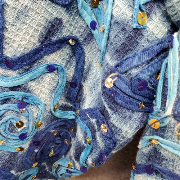 Pushpa Women’s Sequins Vintage Blazer Jacket Medium Size M Blue FLAW - Picture 4 of 12